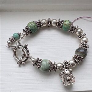 NWT Sterling Silver and Turquoise chunky Beaded Bracelet with prayer box